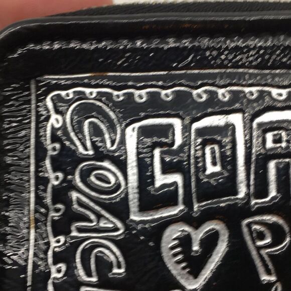 Coach Poppy Black Patent Leather Square Wristlet with Metallic Silver Lettering - Picture 13 of 16